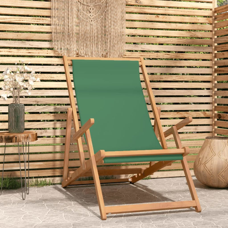 Folding Beach Chair Solid Wood Teak Green Payday Deals