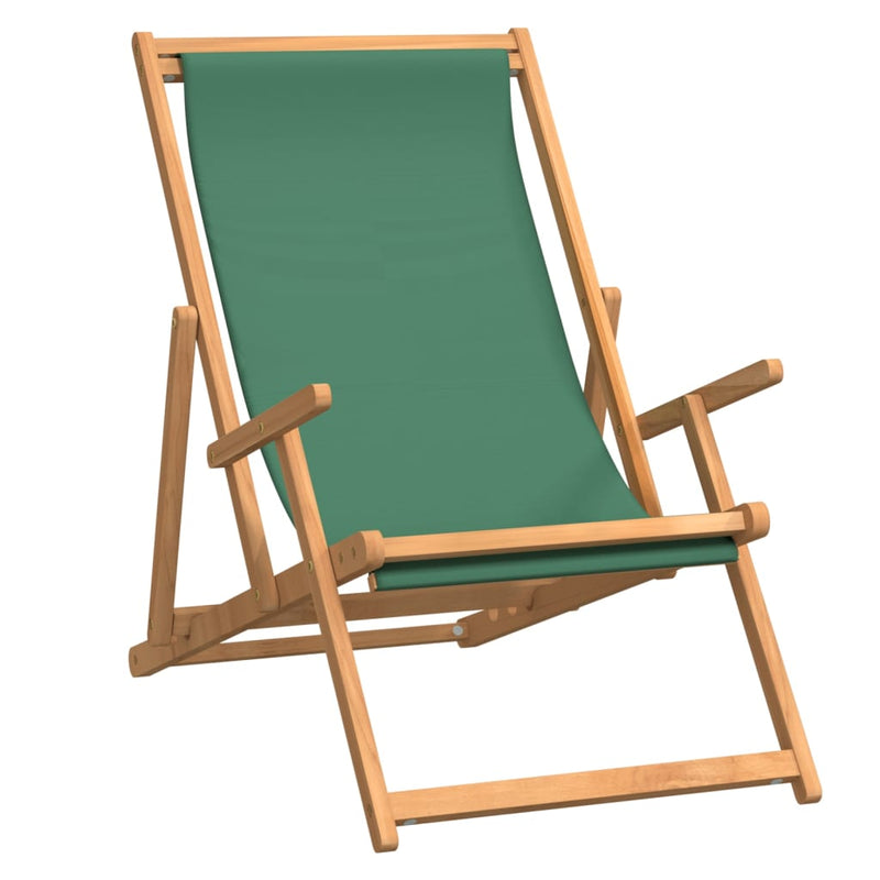 Folding Beach Chair Solid Wood Teak Green Payday Deals