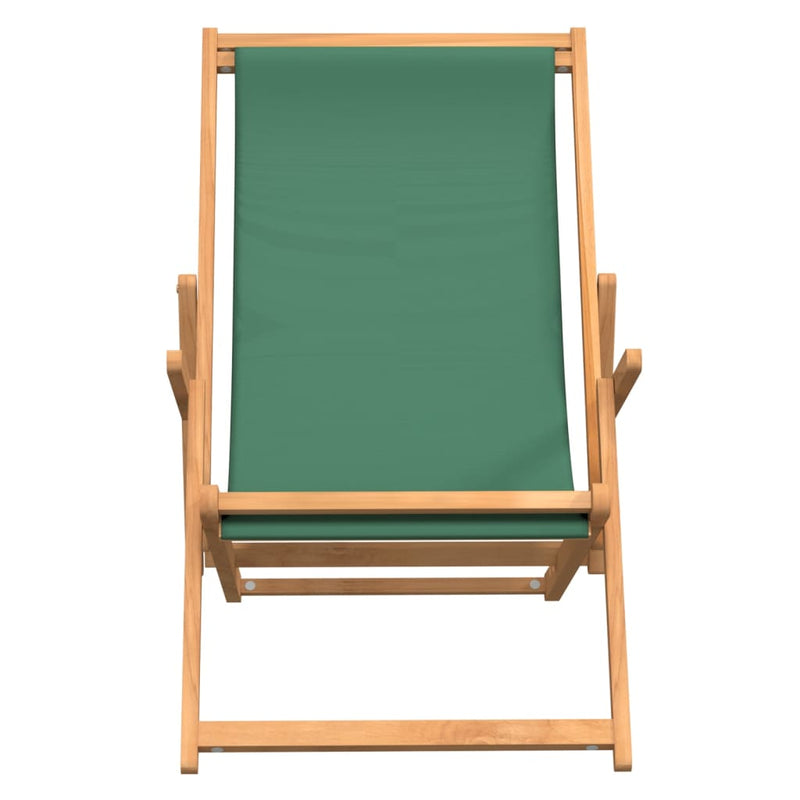 Folding Beach Chair Solid Wood Teak Green Payday Deals