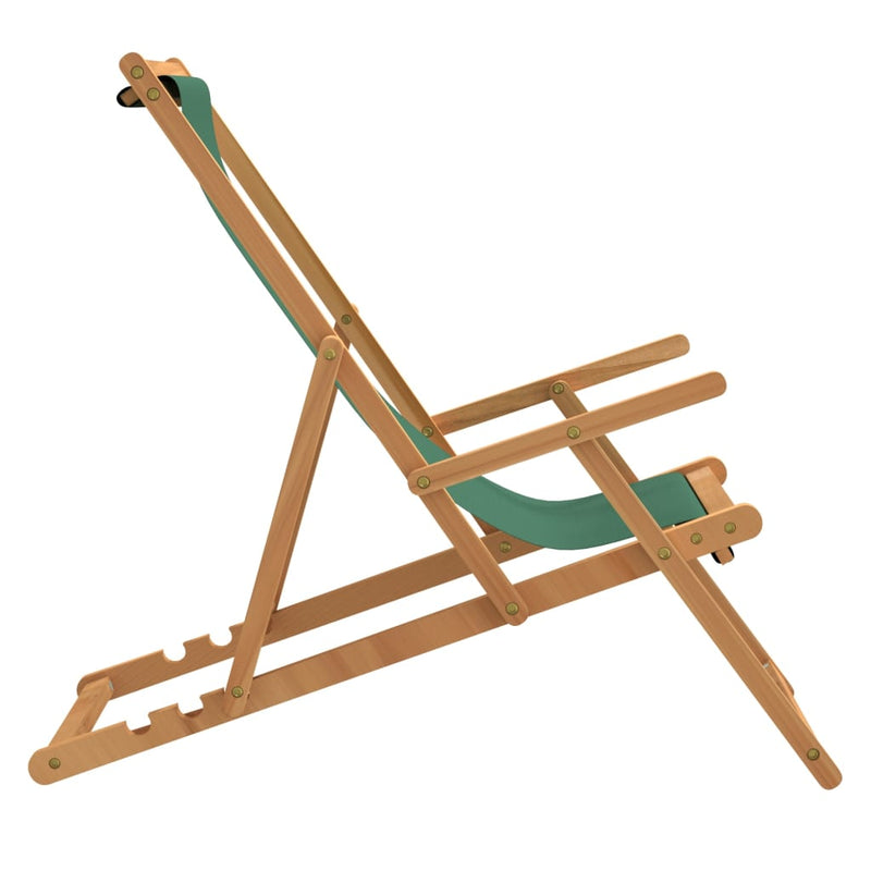 Folding Beach Chair Solid Wood Teak Green Payday Deals