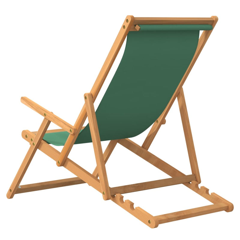 Folding Beach Chair Solid Wood Teak Green Payday Deals