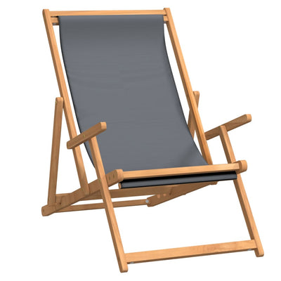 Folding Beach Chair Solid Wood Teak Grey Payday Deals