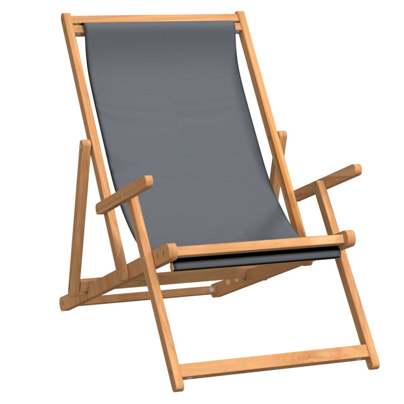 Folding Beach Chair Solid Wood Teak Grey Payday Deals