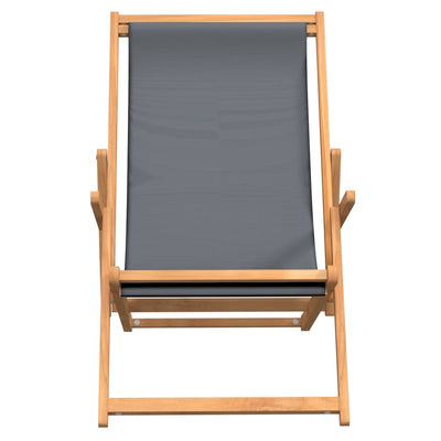 Folding Beach Chair Solid Wood Teak Grey Payday Deals