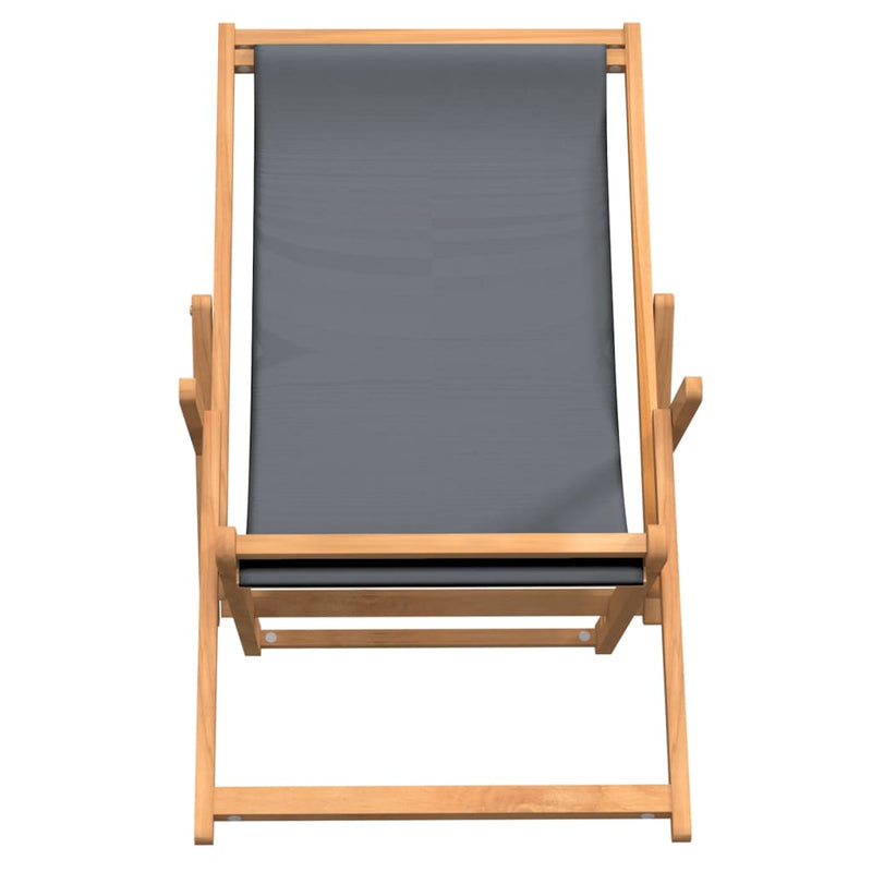 Folding Beach Chair Solid Wood Teak Grey Payday Deals