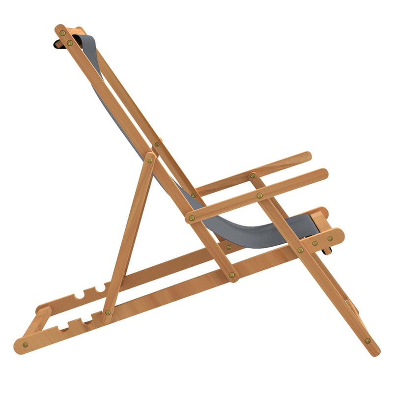 Folding Beach Chair Solid Wood Teak Grey Payday Deals