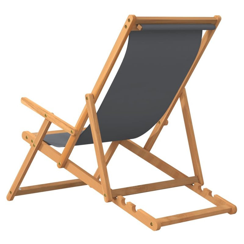 Folding Beach Chair Solid Wood Teak Grey Payday Deals