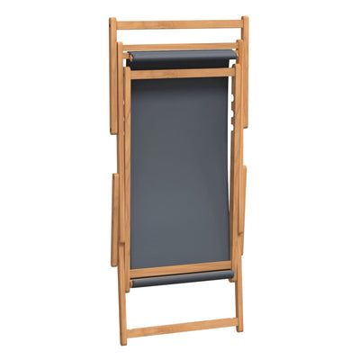 Folding Beach Chair Solid Wood Teak Grey Payday Deals