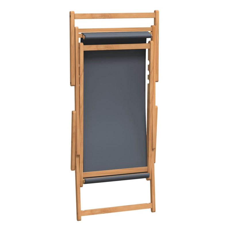 Folding Beach Chair Solid Wood Teak Grey Payday Deals
