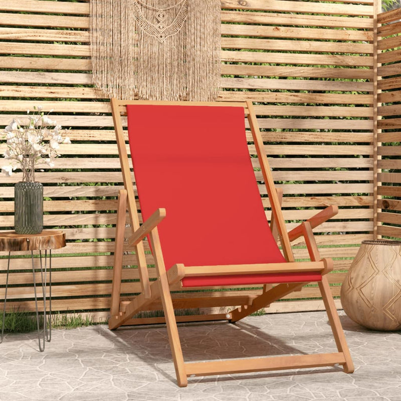 Folding Beach Chair Solid Wood Teak Red Payday Deals