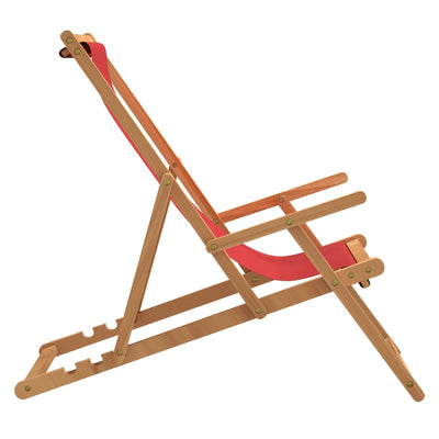 Folding Beach Chair Solid Wood Teak Red Payday Deals
