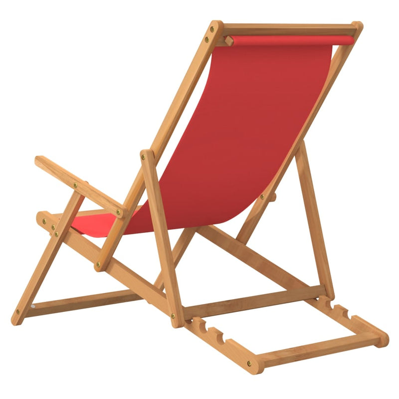 Folding Beach Chair Solid Wood Teak Red Payday Deals