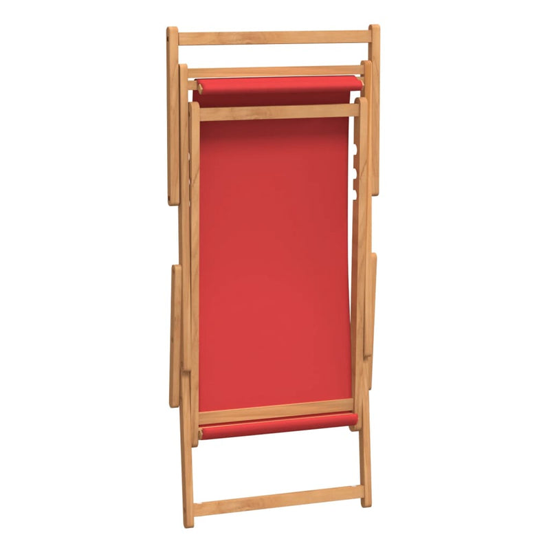 Folding Beach Chair Solid Wood Teak Red Payday Deals