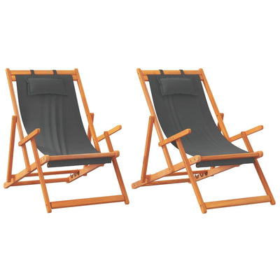 Folding Beach Chairs 2 pcs Grey Fabric Payday Deals