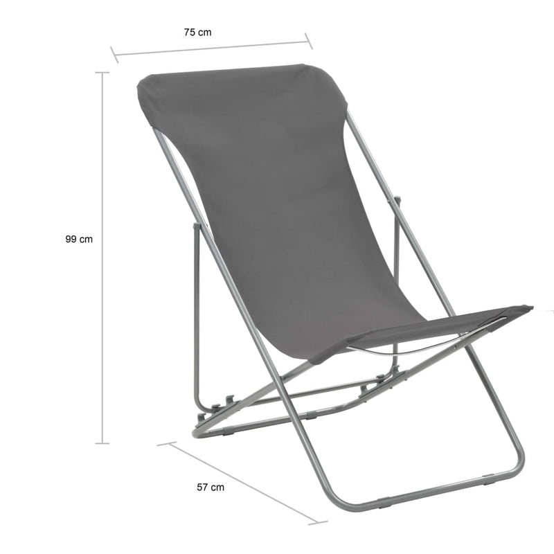 Folding Beach Chairs 2 pcs Steel and Oxford Fabric Grey Payday Deals