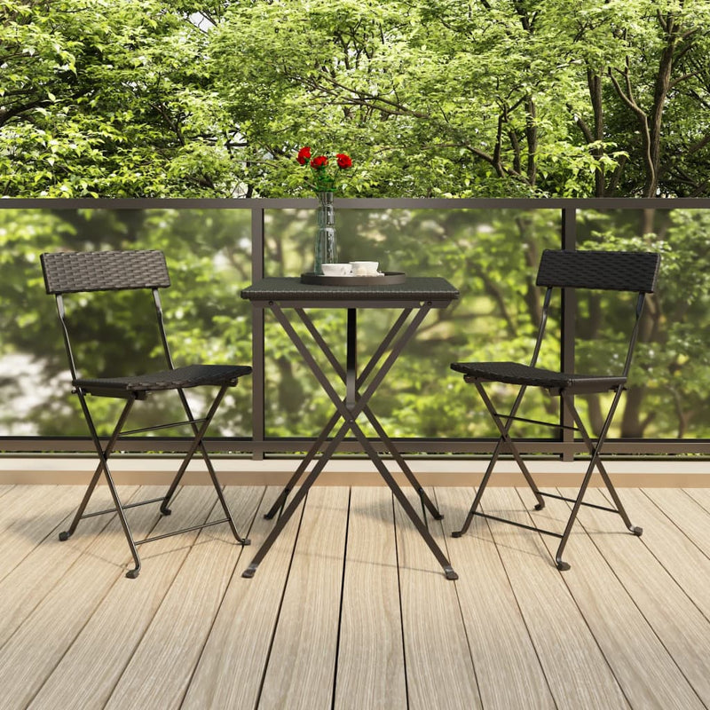 Folding Bistro Chairs 2 pcs Black Poly Rattan and Steel Payday Deals