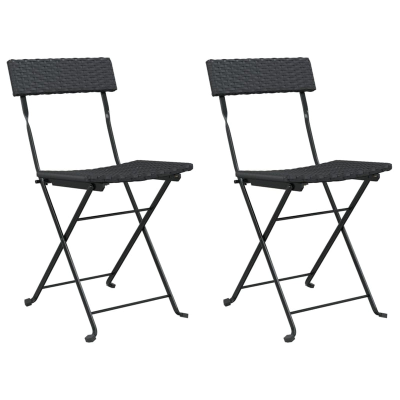Folding Bistro Chairs 2 pcs Black Poly Rattan and Steel Payday Deals