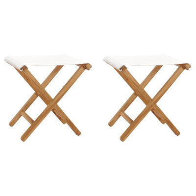 Folding Chairs 2 pcs Solid Teak Wood and Fabric Cream White Payday Deals