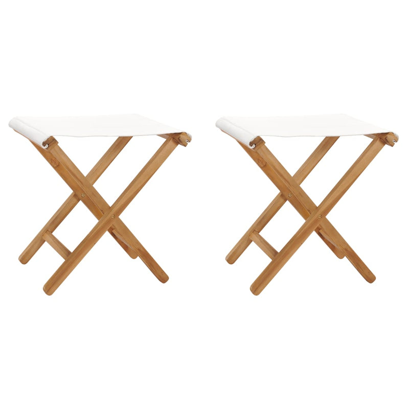 Folding Chairs 2 pcs Solid Teak Wood and Fabric Cream White Payday Deals