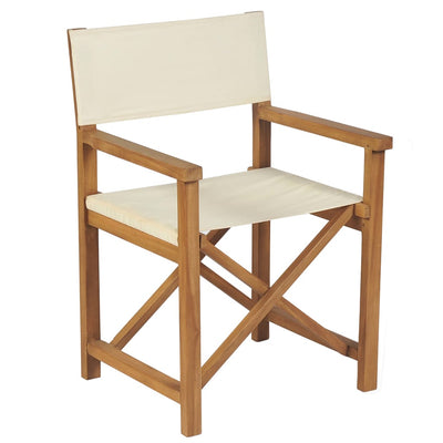 Folding Director's Chair Solid Teak Wood Cream White Payday Deals