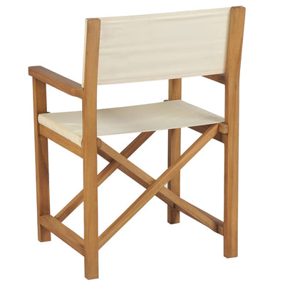 Folding Director's Chair Solid Teak Wood Cream White Payday Deals