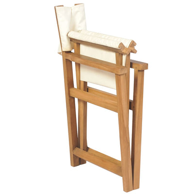 Folding Director's Chair Solid Teak Wood Cream White Payday Deals