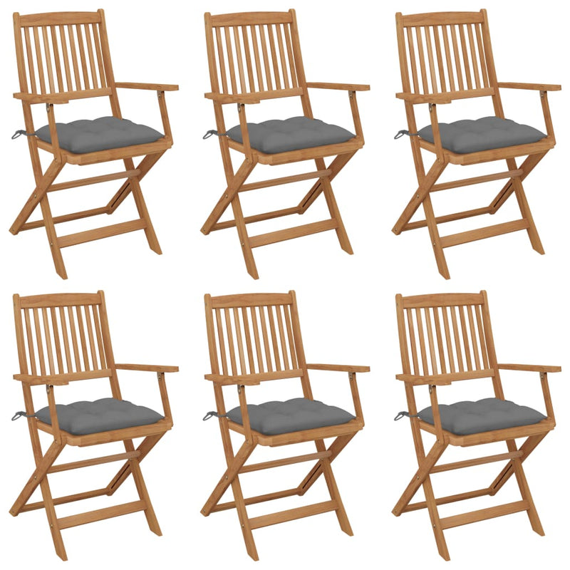 Folding Garden Chairs 6 pcs with Cushions Solid Acacia Wood Payday Deals