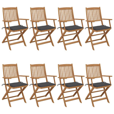 Folding Garden Chairs 8 pcs with Cushions Solid Acacia Wood