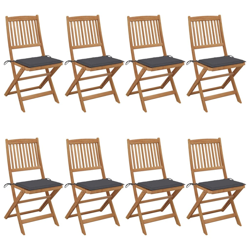 Folding Garden Chairs 8 pcs with Cushions Solid Acacia Wood Payday Deals