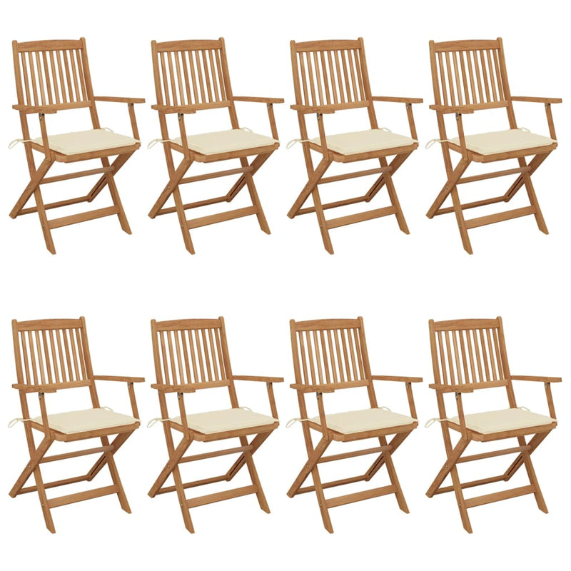 Folding Garden Chairs 8 pcs with Cushions Solid Acacia Wood Payday Deals