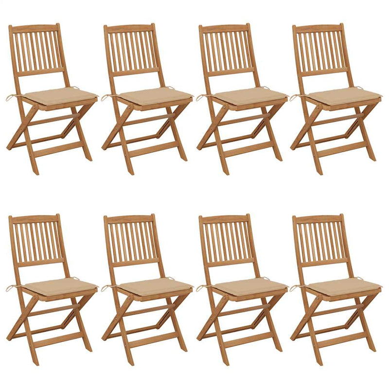 Folding Garden Chairs 8 pcs with Cushions Solid Acacia Wood Payday Deals