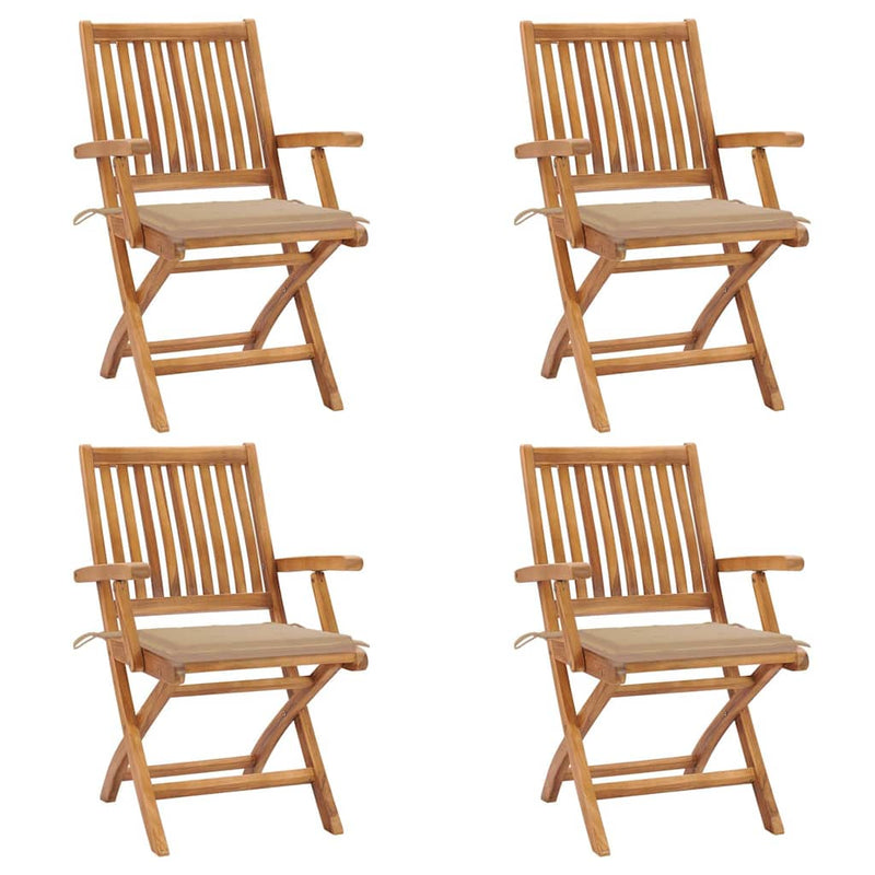 Folding Garden Chairs with Cushions 4 pcs Solid Teak Wood Payday Deals