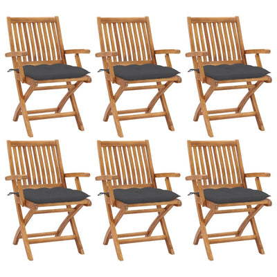 Folding Garden Chairs with Cushions 6 pcs Solid Teak Wood