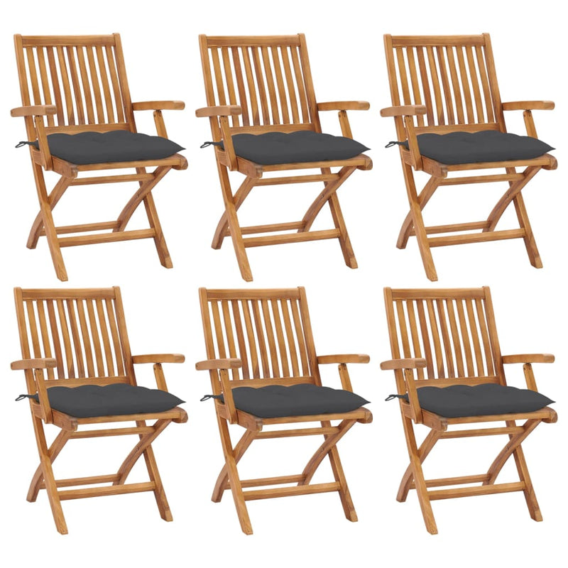 Folding Garden Chairs with Cushions 6 pcs Solid Teak Wood Payday Deals