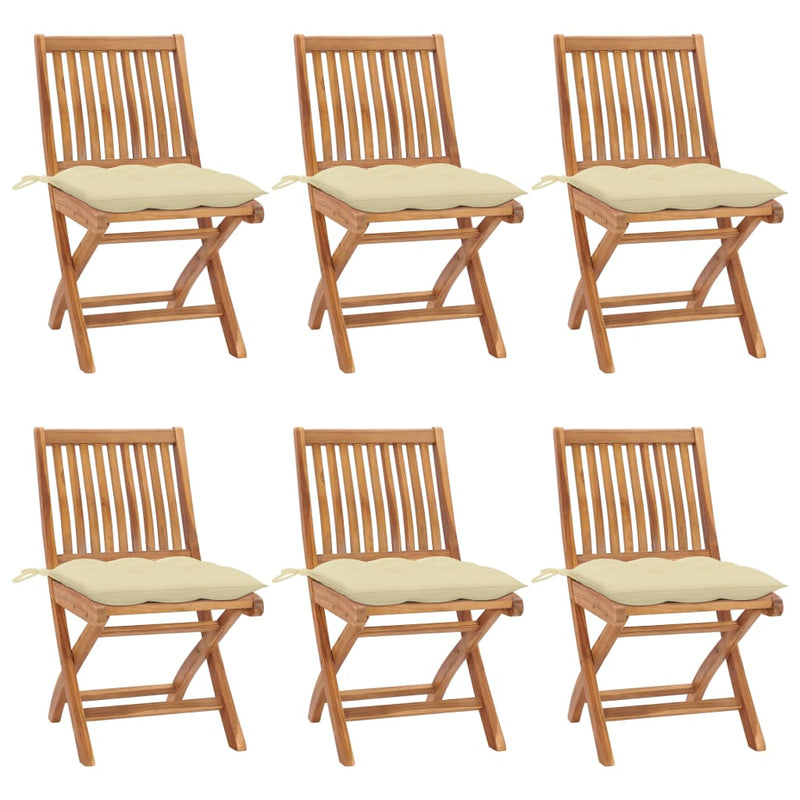 Folding Garden Chairs with Cushions 6 pcs Solid Teak Wood Payday Deals