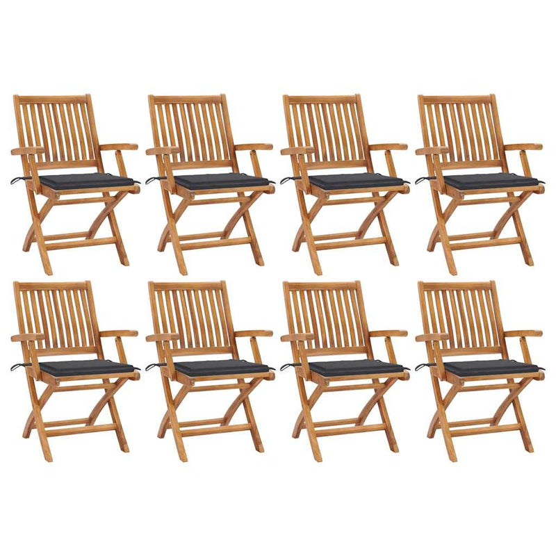 Folding Garden Chairs with Cushions 8 pcs Solid Teak Wood Payday Deals