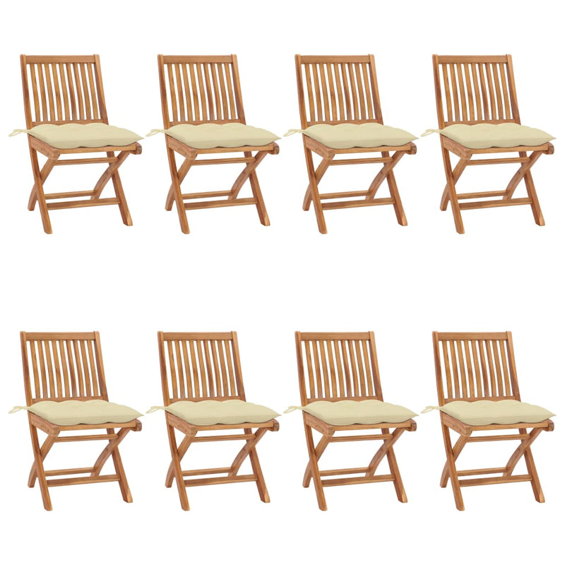 Folding Garden Chairs with Cushions 8 pcs Solid Teak Wood Payday Deals