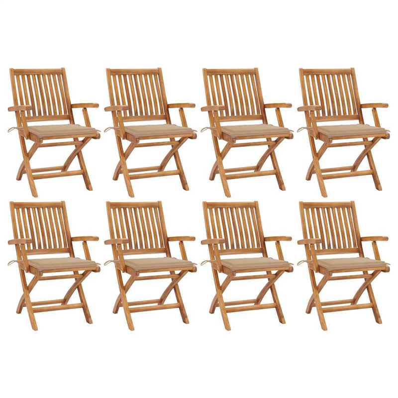 Folding Garden Chairs with Cushions 8 pcs Solid Teak Wood Payday Deals