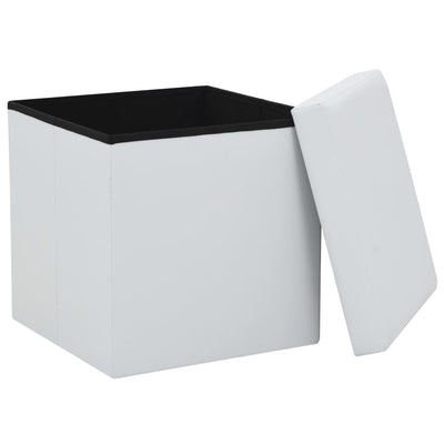 Folding Storage Stools 2 pcs White Faux Leather Payday Deals