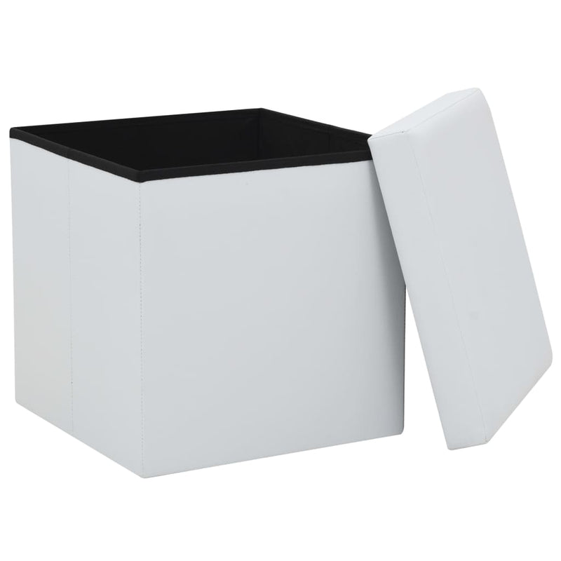 Folding Storage Stools 2 pcs White Faux Leather Payday Deals