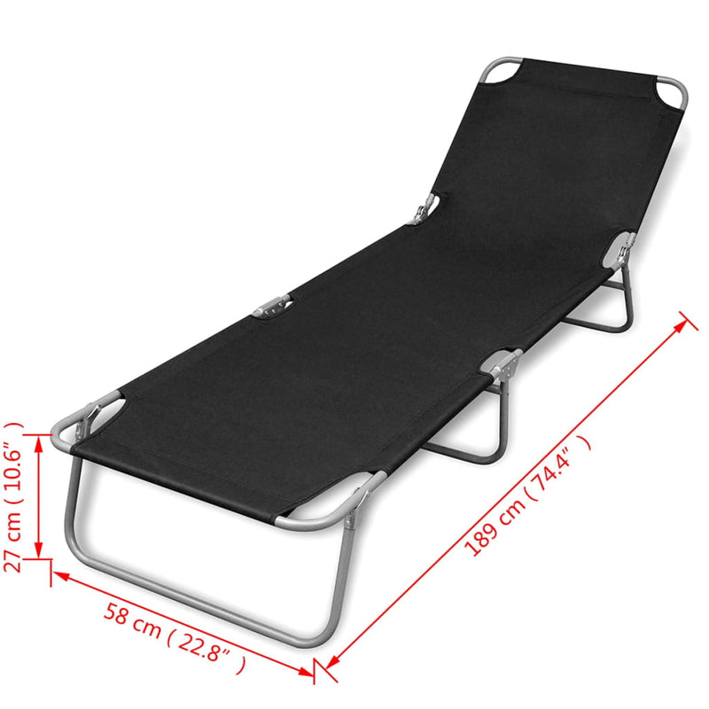 Folding Sun Lounger Powder-coated Steel Black Payday Deals