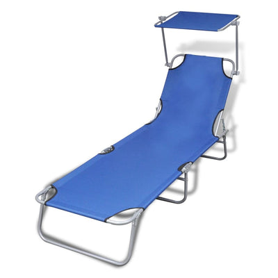 Folding Sun Lounger with Canopy Steel and Fabric Blue Payday Deals