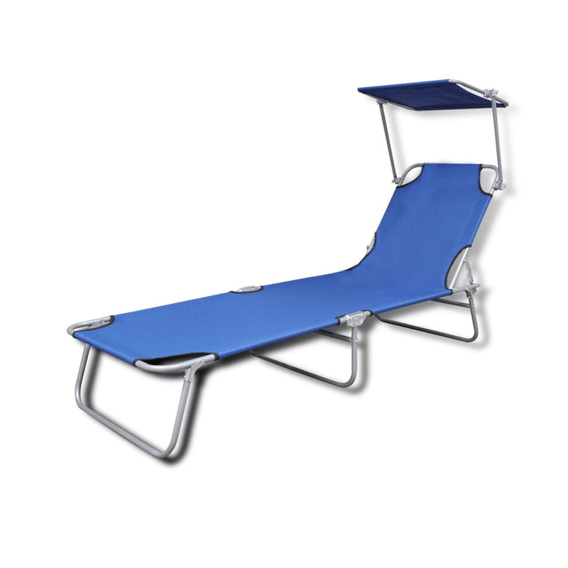 Folding Sun Lounger with Canopy Steel and Fabric Blue Payday Deals
