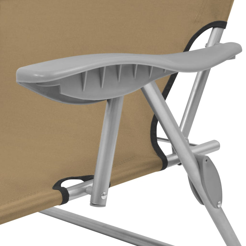 Folding Sun Lounger with Canopy Steel Taupe Payday Deals