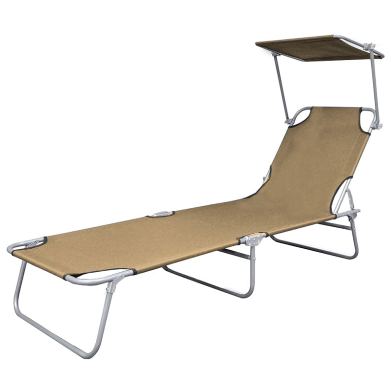 Folding Sun Lounger with Canopy Steel Taupe Payday Deals