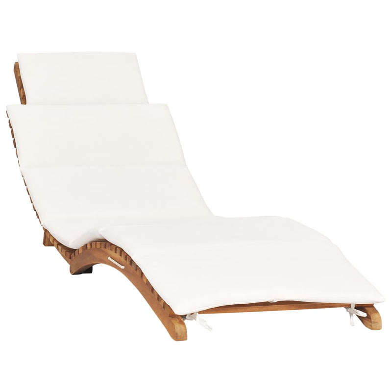 Folding Sun Lounger with Cream White Cushion Solid Teak Wood Payday Deals