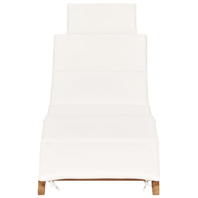 Folding Sun Lounger with Cream White Cushion Solid Teak Wood Payday Deals