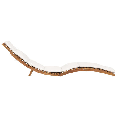 Folding Sun Lounger with Cream White Cushion Solid Teak Wood Payday Deals