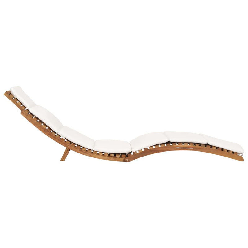Folding Sun Lounger with Cream White Cushion Solid Teak Wood Payday Deals