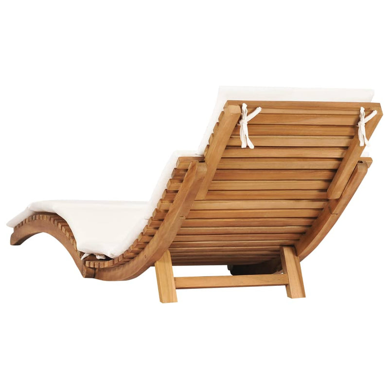 Folding Sun Lounger with Cream White Cushion Solid Teak Wood Payday Deals